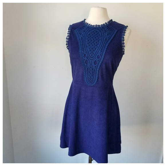 Blue Faux Suede Fit and Flare Dress SIZE MED - Picture 1 of 6